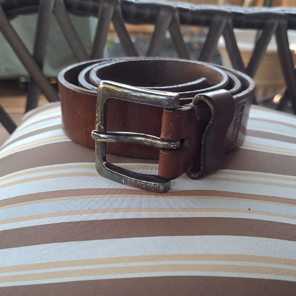 Timberland Brown Thick Leather Belt, Size 34